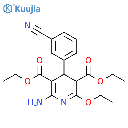 3,5-Pyridinedicarboxylic acid, 6-amino-4-(3-cyanophenyl)-2-ethoxy-3,4-dihydro-, 3,5-diethyl ester structure