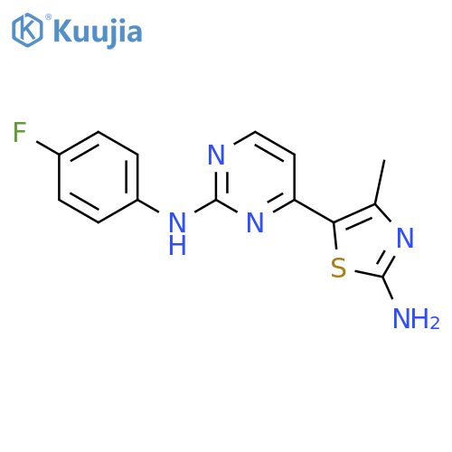 2-PYRIMIDINAMINE, 4-(2-AMINO-4-METHYL-5-THIAZOLYL)-N-(4-FLUOROPHENYL)- structure