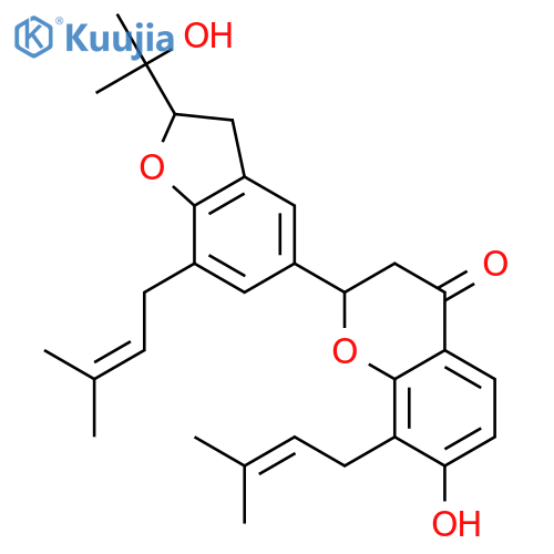 2-[2-(1-hydroxy-1-methylethyl)-7-(3-methyl-2-butenyl)-2,3-dihydrobenzofuran-5-yl]-7-hydroxy-8-(3-methyl-2-butenyl)chroman-4-one structure