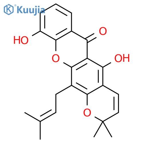2H,6H-Pyrano[3,2-b]xanthen-6-one,5,10-dihydroxy-2,2-dimethyl-12-(3-methyl-2-buten-1-yl)- structure