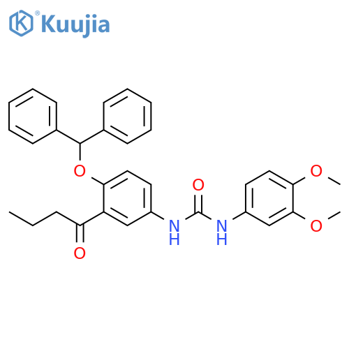Urea,N-(3,4-dimethoxyphenyl)-N'-[4-(diphenylmethoxy)-3-(1-oxobutyl)phenyl]- structure