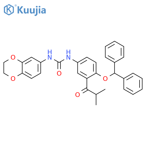 Urea,N-(2,3-dihydro-1,4-benzodioxin-6-yl)-N'-[4-(diphenylmethoxy)-3-(2-methyl-1-oxopropyl)phenyl]- structure