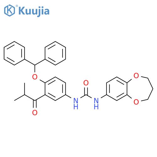 Urea,N-(3,4-dihydro-2H-1,5-benzodioxepin-7-yl)-N'-[4-(diphenylmethoxy)-3-(2-methyl-1-oxopropyl)phenyl]- structure
