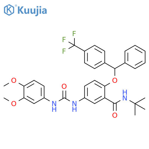 Benzamide,5-[[[(3,4-dimethoxyphenyl)amino]carbonyl]amino]-N-(1,1-dimethylethyl)-2-[phenyl[4-(trifluoromethyl)phenyl]methoxy]- structure