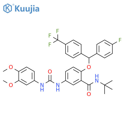 Benzamide,5-[[[(3,4-dimethoxyphenyl)amino]carbonyl]amino]-N-(1,1-dimethylethyl)-2-[(4-fluorophenyl)[4-(trifluoromethyl)phenyl]methoxy]- structure