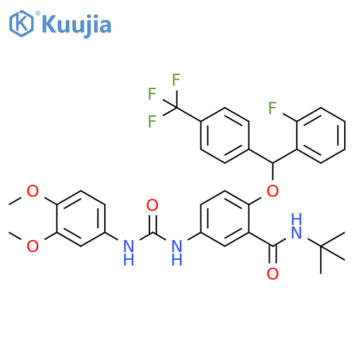 Benzamide,5-[[[(3,4-dimethoxyphenyl)amino]carbonyl]amino]-N-(1,1-dimethylethyl)-2-[(2-fluorophenyl)[4-(trifluoromethyl)phenyl]methoxy]- structure