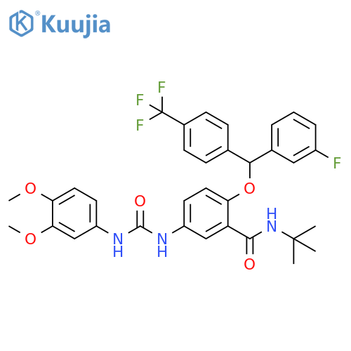 Benzamide,5-[[[(3,4-dimethoxyphenyl)amino]carbonyl]amino]-N-(1,1-dimethylethyl)-2-[(3-fluorophenyl)[4-(trifluoromethyl)phenyl]methoxy]- structure