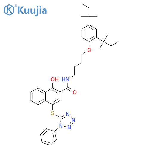 2-Naphthalenecarboxamide,N-[4-[2,4-bis(1,1-dimethylpropyl)phenoxy]butyl]-1-hydroxy-4-[(1-phenyl-1H-tetrazol-5-yl)thio]- structure