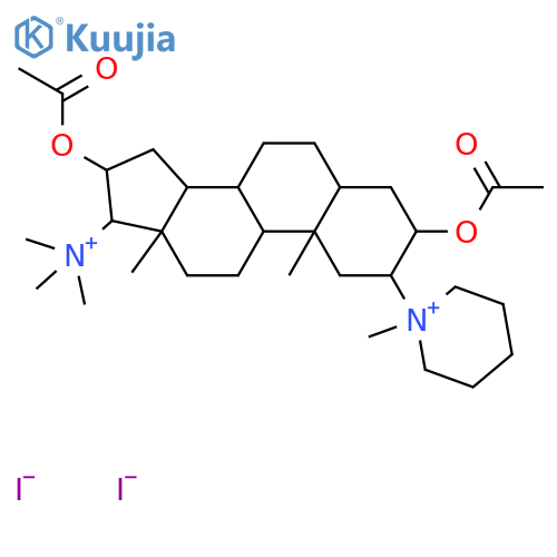 (2beta,3alpha,5alpha,8xi,9xi,14xi,16beta,17beta)-3,16-bis(acetyloxy)-N,N,N-trimethyl-2-(1-methylpiperidinium-1-yl)androstan-17-aminium diiodide structure