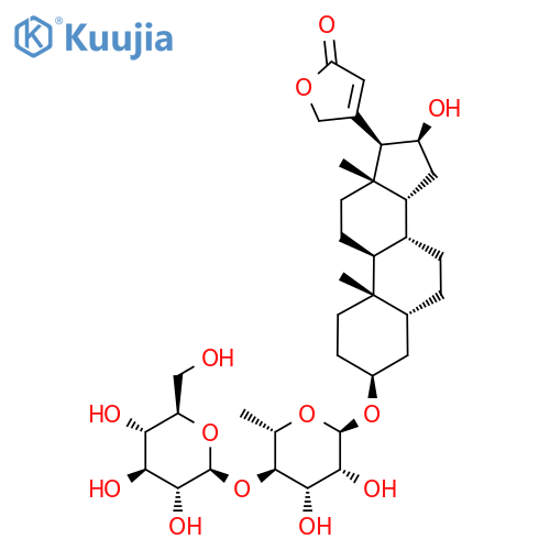 3β-[(4-O-β-D-Glucopyranosyl-6-deoxy-α-L-mannopyranosyl)oxy]-16β-hydroxy-5β-card-20(22)-enolide structure