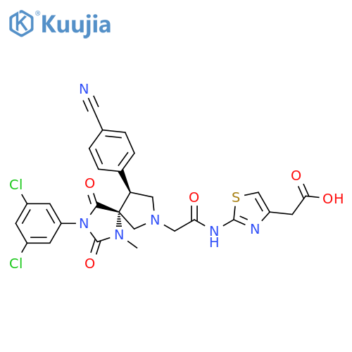 4-Thiazoleacetic acid,2-[[[(5R,9S)-9-(4-cyanophenyl)-3-(3,5-dichlorophenyl)-1-methyl-2,4-dioxo-1,3,7-triazaspiro[4.4]non-7-yl]acetyl]amino]-, rel- structure