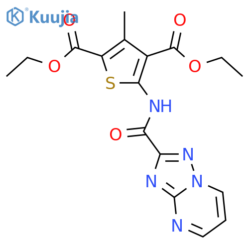 <br>2,4-diethyl 3-methyl-5-{[1,2,4]triazolo[1,5-a]pyrimidine-2-amido}thiophene- 2,4-dicarboxylate structure
