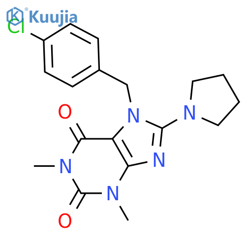 7-(4-chlorophenyl)methyl-1,3-dimethyl-8-(pyrrolidin-1-yl)-2,3,6,7-tetrahydro-1H-purine-2,6-dione structure