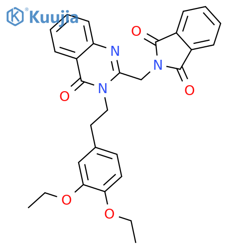 <br>2-((3-(3,4-diethoxyphenethyl)-4-oxo-3,4-dihydroquinazolin-2-yl)methyl)isoin doline-1,3-dione structure
