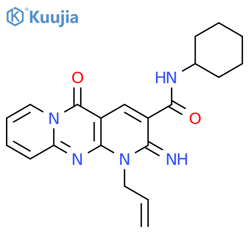 N-cyclohexyl-6-imino-2-oxo-7-(prop-2-en-1-yl)-1,7,9-triazatricyclo8.4.0.0^{3,8}tetradeca-3(8),4,9,11,13-pentaene-5-carboxamide structure