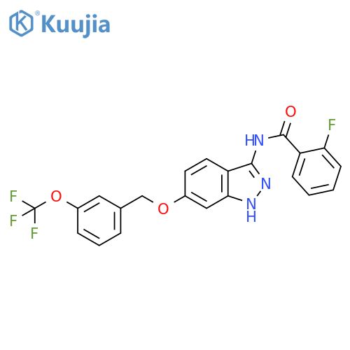 Benzamide,2-fluoro-N-[6-[[3-(trifluoromethoxy)phenyl]methoxy]-1H-indazol-3-yl]- structure