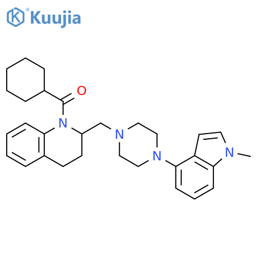 Quinoline,1-(cyclohexylcarbonyl)-1,2,3,4-tetrahydro-2-[[4-(1-methyl-1H-indol-4-yl)-1-piperazinyl]methyl]- structure