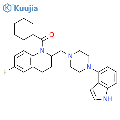 Quinoline,1-(cyclohexylcarbonyl)-6-fluoro-1,2,3,4-tetrahydro-2-[[4-(1H-indol-4-yl)-1-piperazinyl]methyl]- structure