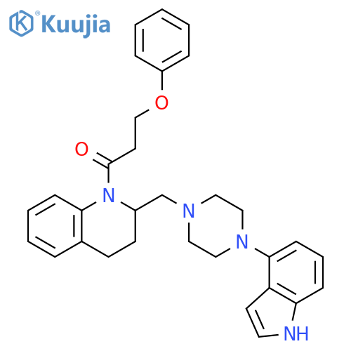 Quinoline,1,2,3,4-tetrahydro-2-[[4-(1H-indol-4-yl)-1-piperazinyl]methyl]-1-(1-oxo-3-phenoxypropyl)- structure
