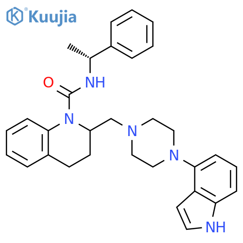 1(2H)-Quinolinecarboxamide,3,4-dihydro-2-[[4-(1H-indol-4-yl)-1-piperazinyl]methyl]-N-[(1R)-1-phenylethyl]- structure