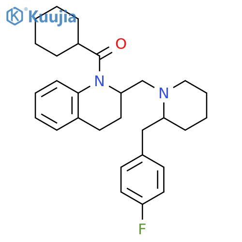 Quinoline,1-(cyclohexylcarbonyl)-2-[[2-[(4-fluorophenyl)methyl]-1-piperidinyl]methyl]-1,2,3,4-tetrahydro- structure