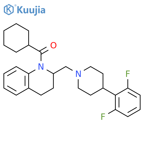 Quinoline,1-(cyclohexylcarbonyl)-2-[[4-(2,6-difluorophenyl)-1-piperidinyl]methyl]-1,2,3,4-tetrahydro- structure