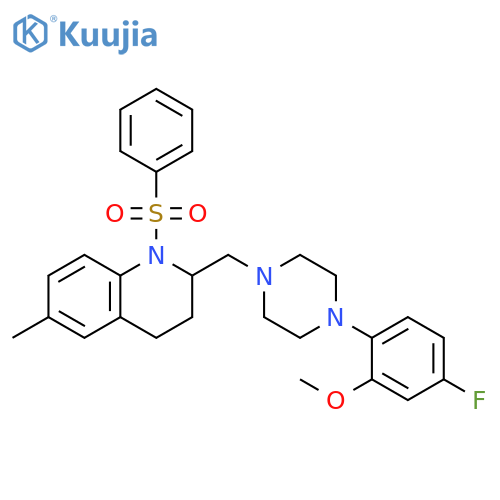 Quinoline,2-[[4-(4-fluoro-2-methoxyphenyl)-1-piperazinyl]methyl]-1,2,3,4-tetrahydro-6-methyl-1-(phenylsulfonyl)- structure