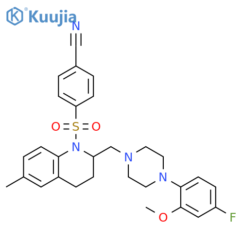 Quinoline,1-[(4-cyanophenyl)sulfonyl]-2-[[4-(4-fluoro-2-methoxyphenyl)-1-piperazinyl]methyl]-1,2,3,4-tetrahydro-6-methyl- structure