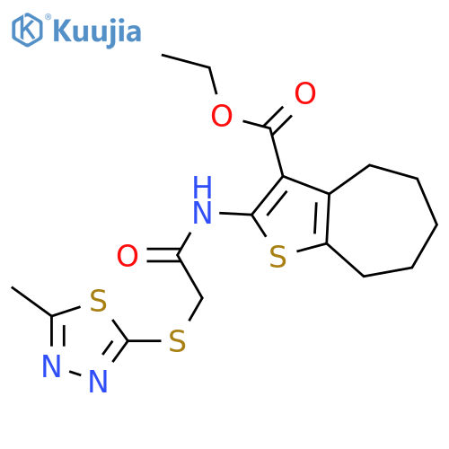 ethyl 2-{2-(5-methyl-1,3,4-thiadiazol-2-yl)sulfanylacetamido}-4H,5H,6H,7H,8H-cycloheptabthiophene-3-carboxylate structure