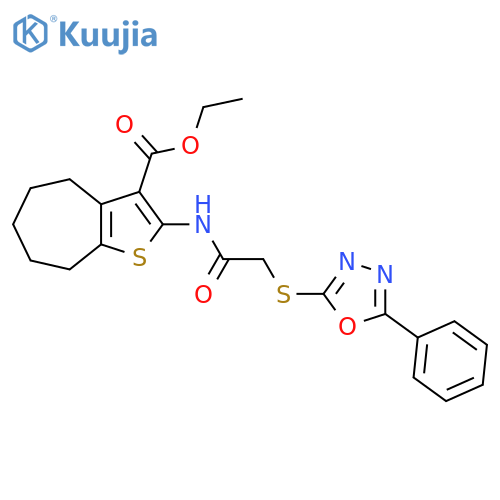 ethyl 2-{2-(5-phenyl-1,3,4-oxadiazol-2-yl)sulfanylacetamido}-4H,5H,6H,7H,8H-cycloheptabthiophene-3-carboxylate structure