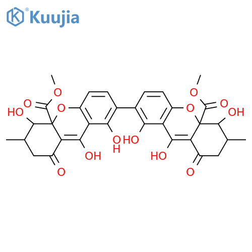 dimethyl (5R,5'R,6R,6'R,10aS,10a'S)-1,1',5,5',9,9'-hexahydroxy-6,6'-dimethyl-8,8'-dioxo-5,5',6,6',7,7',8,8'-octahydro-10aH,10a'H-2,2'-bixanthene-10a,10a'-dicarboxylate structure