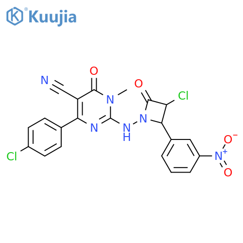 5-Pyrimidinecarbonitrile,2-[[3-chloro-2-(3-nitrophenyl)-4-oxo-1-azetidinyl]amino]-4-(4-chlorophenyl)-1,6-dihydro-1-methyl-6-oxo- structure