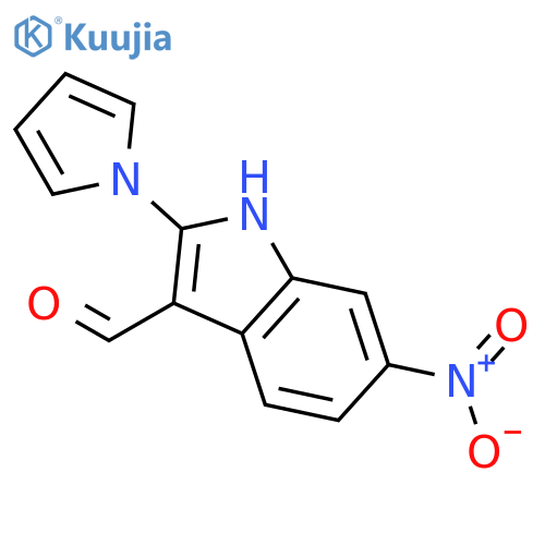 1H-INDOLE-3-CARBOXALDEHYDE, 6-NITRO-2-(1H-PYRROL-1-YL)- structure