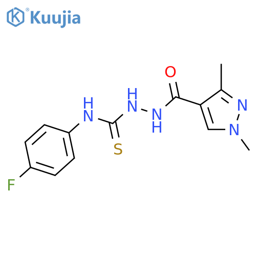 <br>2-[(1,3-dimethyl-1H-pyrazol-4-yl)carbonyl]-N-(4-fluorophenyl)hydrazinecarbo thioamide structure