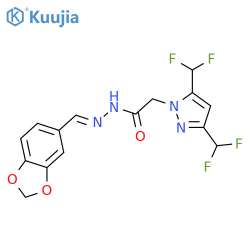 <br>N'-[(1E)-1,3-benzodioxol-5-ylmethylene]-2-[3,5-bis(difluoromethyl)-1H-pyraz ol-1-yl]acetohydrazide structure