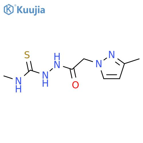 N-methyl-2-[(3-methyl-1H-pyrazol-1-yl)acetyl]hydrazinecarbothioamide structure