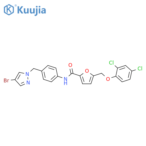 <br>N-{4-[(4-bromo-1H-pyrazol-1-yl)methyl]phenyl}-5-[(2,4-dichlorophenoxy)methy l]-2-furamide structure