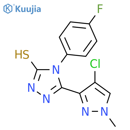 <br>5-(4-chloro-1-methyl-1H-pyrazol-3-yl)-4-(4-fluorophenyl)-4H-1,2,4-triazole- 3-thiol structure