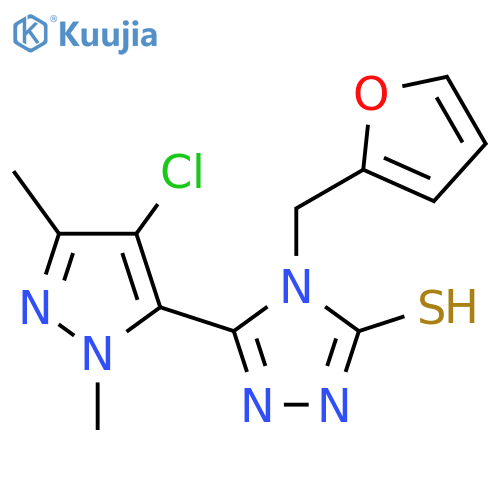 <br>5-(4-chloro-1,3-dimethyl-1H-pyrazol-5-yl)-4-(2-furylmethyl)-4H-1,2,4-triazo le-3-thiol structure