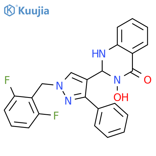 <br>2-[1-(2,6-Difluoro-benzyl)-3-phenyl-1H-pyrazol-4-yl]-3-hydroxy-2,3-dihydro- 1H-quinazolin-4-one structure