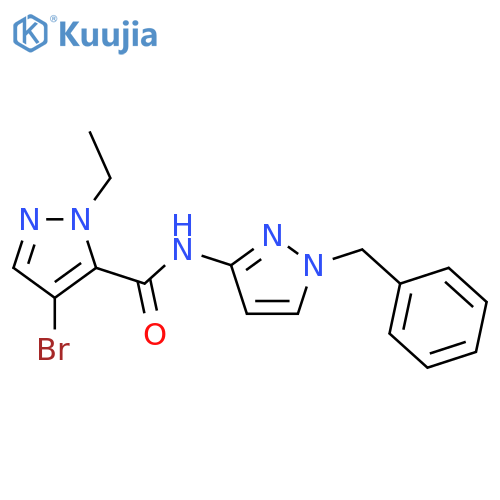 N-(1-benzyl-1H-pyrazol-3-yl)-4-bromo-1-ethyl-1H-pyrazole-5-carboxamide structure