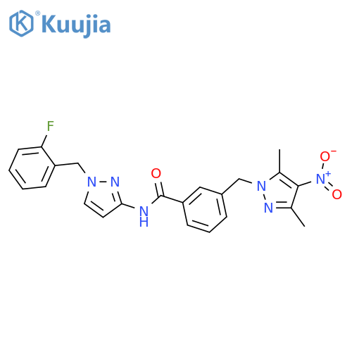 <br>3-(3,5-Dimethyl-4-nitro-pyrazol-1-ylmethyl)-N-[1-(2-fluoro-benzyl)-1H-pyraz ol-3-yl]-benzamide structure