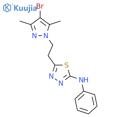 <br>5-[2-(4-bromo-3,5-dimethyl-1H-pyrazol-1-yl)ethyl]-N-phenyl-1,3,4-thiadiazol -2-amine structure