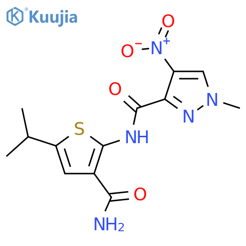 <br>1-Methyl-4-nitro-1H-pyrazole-3-carboxylic acid (3-carbamoyl-5-isopropyl-thi ophen-2-yl)-amide structure