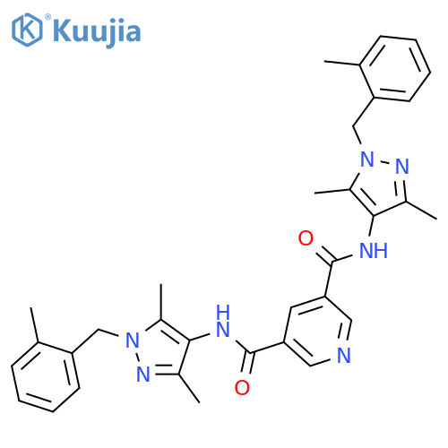 <br>N~3~,N~5~-bis[3,5-dimethyl-1-(2-methylbenzyl)-1H-pyrazol-4-yl]-3,5-pyridine dicarboxamide structure