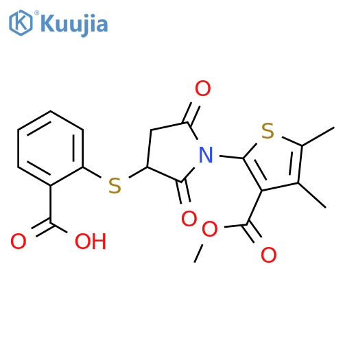 2-({1-3-(methoxycarbonyl)-4,5-dimethylthiophen-2-yl-2,5-dioxopyrrolidin-3-yl}sulfanyl)benzoic acid structure