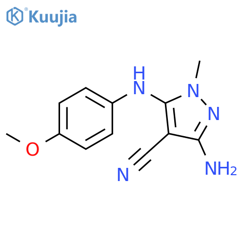 1H-Pyrazole-4-carbonitrile,3-amino-5-[(4-methoxyphenyl)amino]-1-methyl- structure