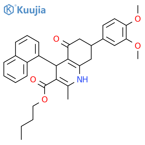 butyl 7-(3,4-dimethoxyphenyl)-2-methyl-4-naphthalen-1-yl-5-oxo-1,4,5,6,7,8-hexahydroquinoline-3-carboxylate structure