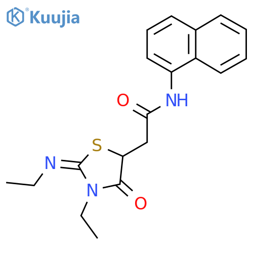 2-(2E)-3-ethyl-2-(ethylimino)-4-oxo-1,3-thiazolidin-5-yl-N-(naphthalen-1-yl)acetamide structure