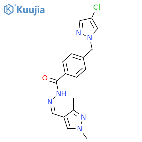 <br>4-[(4-chloro-1H-pyrazol-1-yl)methyl]-N'-[(1,3-dimethyl-1H-pyrazol-4-yl)meth ylene]benzohydrazide structure